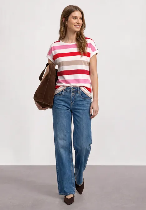 Shirt met ronde hals en knoopdetails salsa red