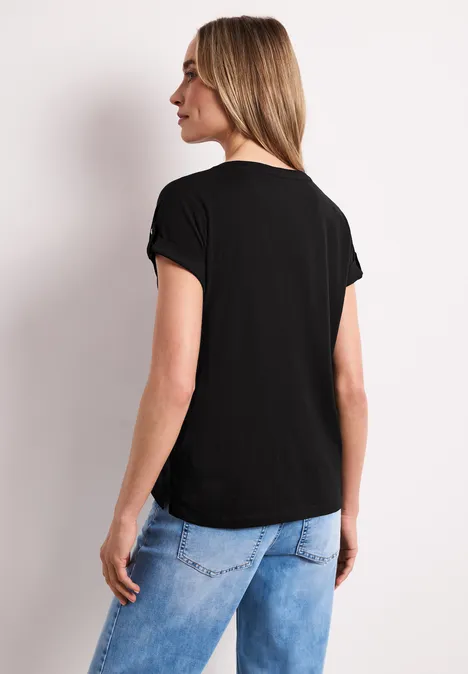 Shirt met gespleten hals en knoopdetails Black
