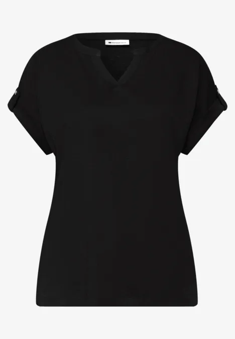 Shirt met gespleten hals en knoopdetails Black