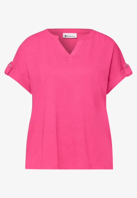 T-Shirt mit Split Neck und Knopfdetails magenta dream T-Shirt mit Split Neck und Knopfdetails magenta dream
