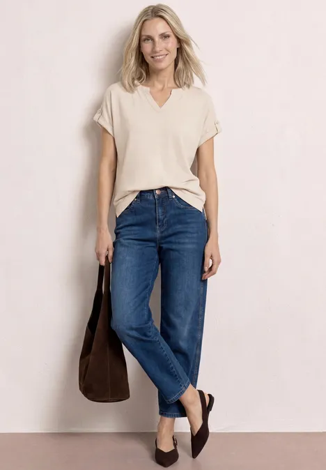 Shirt met gespleten hals en knoopdetails clay sand