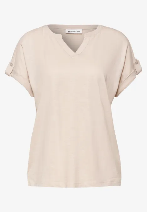 Shirt met gespleten hals en knoopdetails clay sand