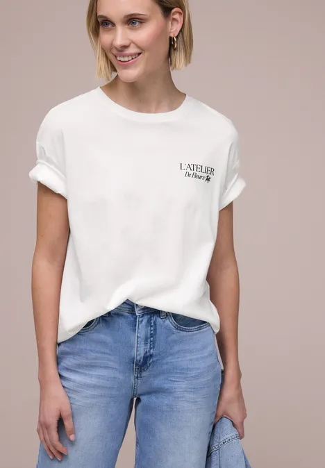 Shirt met ronde hals en opdruk op de rug off white Shirt met ronde hals en opdruk op de rug off white