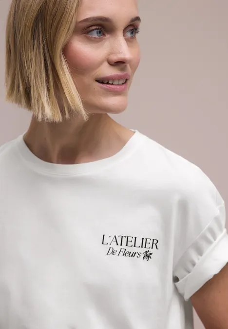 Shirt met ronde hals en opdruk op de rug off white Shirt met ronde hals en opdruk op de rug off white