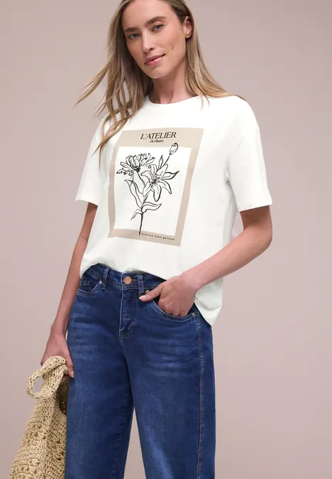 Shirt met korte mouwen, ronde hals en print off white Shirt met korte mouwen, ronde hals en print off white