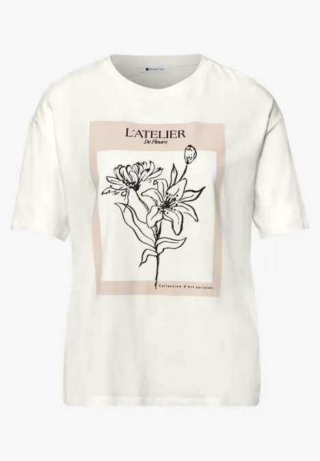 Shirt met korte mouwen, ronde hals en print off white Shirt met korte mouwen, ronde hals en print off white
