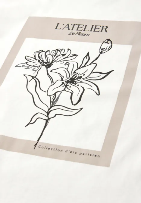 Shirt met korte mouwen, ronde hals en print off white Shirt met korte mouwen, ronde hals en print off white