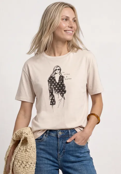 T-Shirt mit Rundhals und Print clay sand T-Shirt mit Rundhals und Print clay sand
