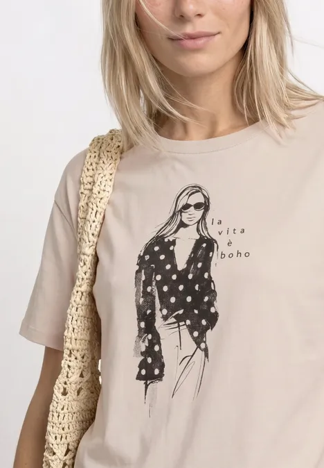 T-Shirt mit Rundhals und Print clay sand T-Shirt mit Rundhals und Print clay sand