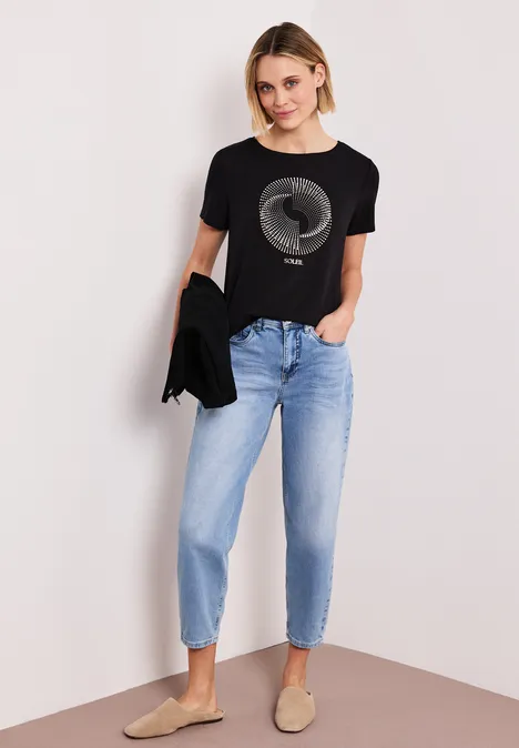 Shirt met korte mouwen, ronde hals en print Black Shirt met korte mouwen, ronde hals en print Black