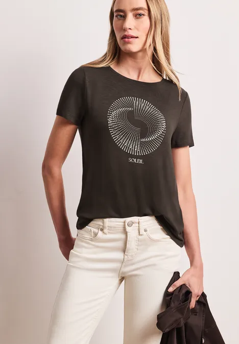 T-shirt à manches courtes avec col rond et imprimé espresso brown T-shirt à manches courtes avec col rond et imprimé espresso brown