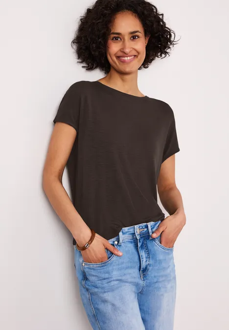 Kurzarm Shirt mit U-Boot-Ausschnitt espresso brown Kurzarm Shirt mit U-Boot-Ausschnitt espresso brown
