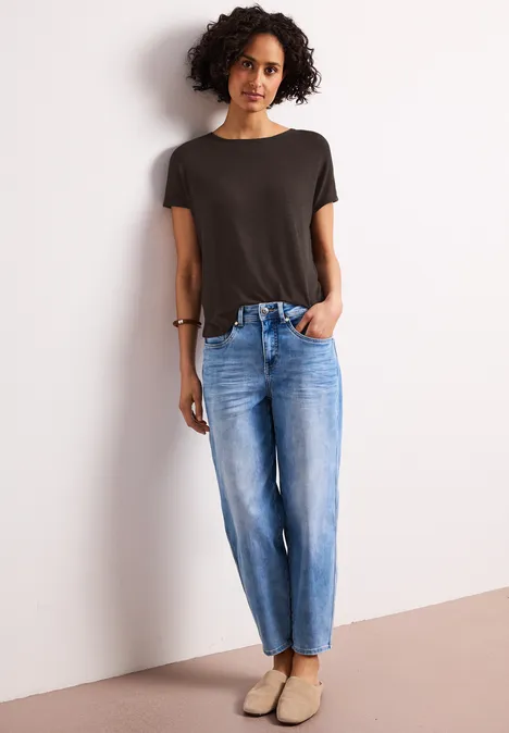 Kurzarm Shirt mit U-Boot-Ausschnitt espresso brown Kurzarm Shirt mit U-Boot-Ausschnitt espresso brown