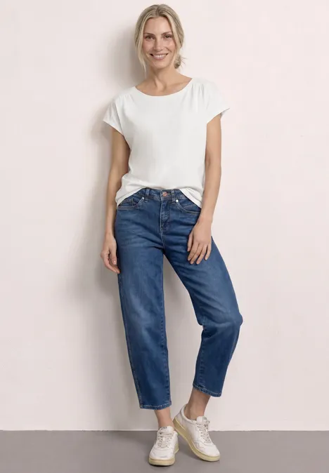 Shirt mit Rundhals und Raffung off white