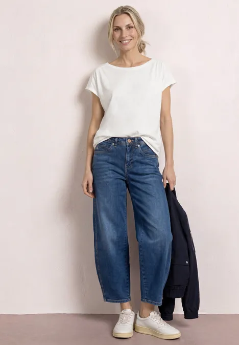 Shirt mit Rundhals und Raffung off white