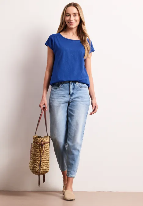 Shirt mit Rundhals und Raffung amparo blue