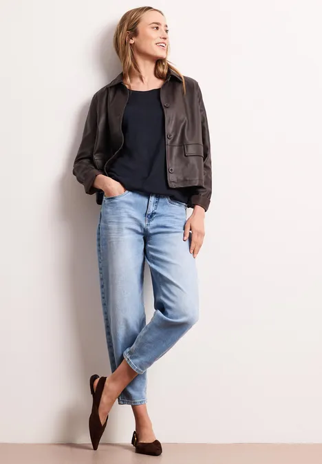 Shirt mit Rundhals und Raffung shadowed navy