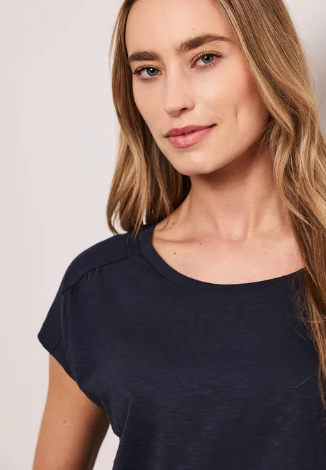 Shirt mit Rundhals und Raffung shadowed navy