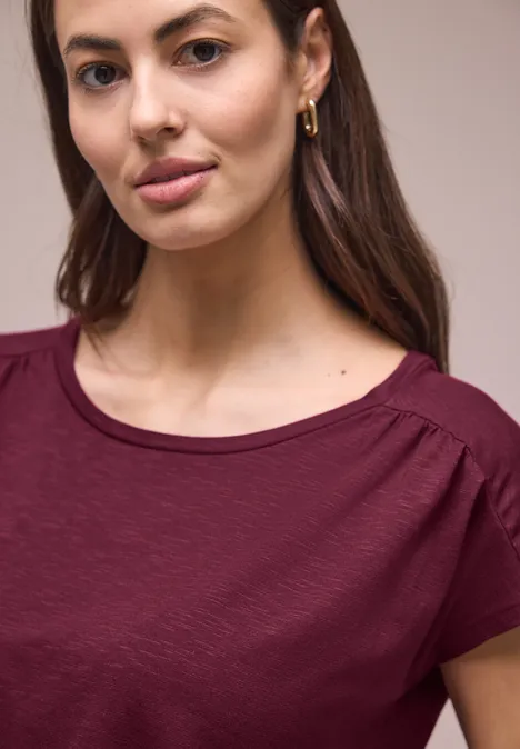 T-shirt à col rond et fronces truffle red