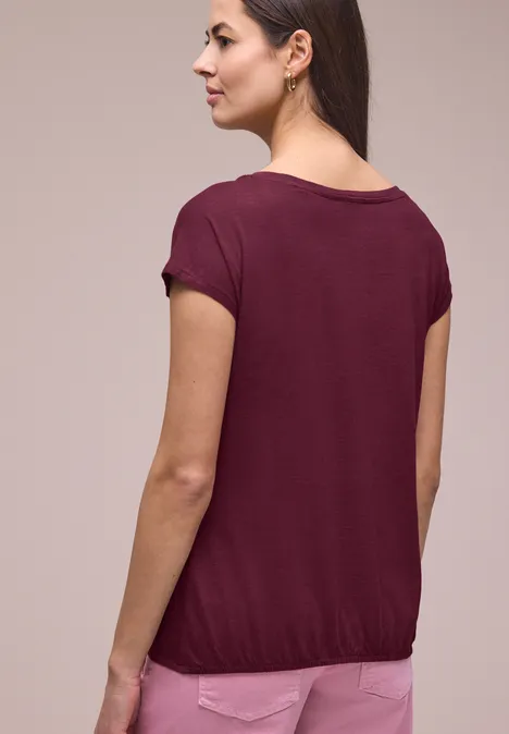 T-shirt à col rond et fronces truffle red