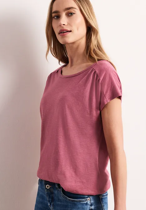 Shirt mit Rundhals und Raffung dark clouded blush