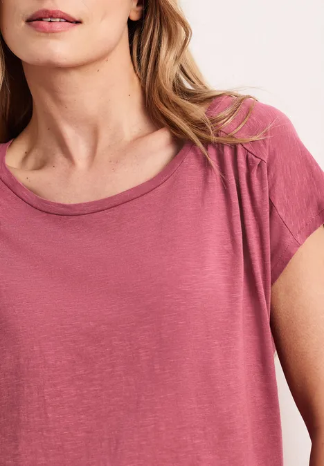 Shirt mit Rundhals und Raffung dark clouded blush