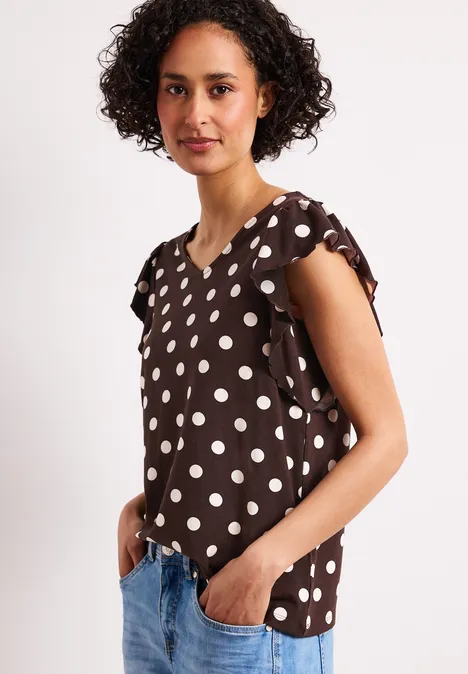Shirt met V-hals en volantmouwen espresso brown
