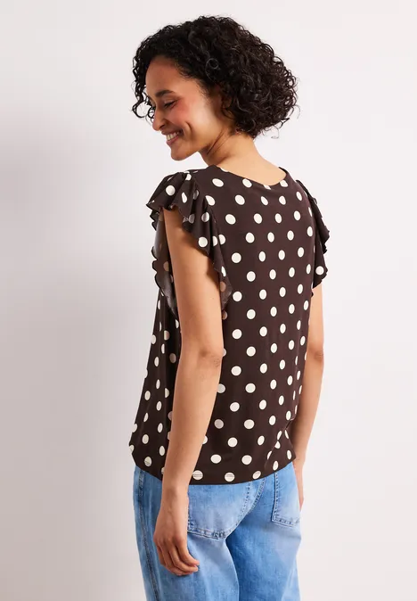 Shirt met V-hals en volantmouwen espresso brown