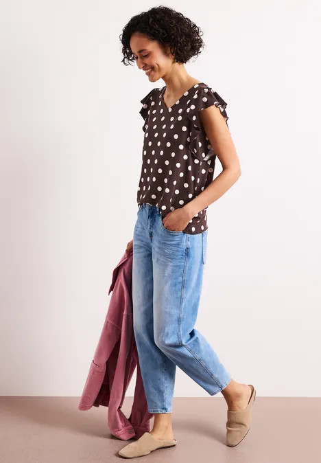 Shirt met V-hals en volantmouwen espresso brown