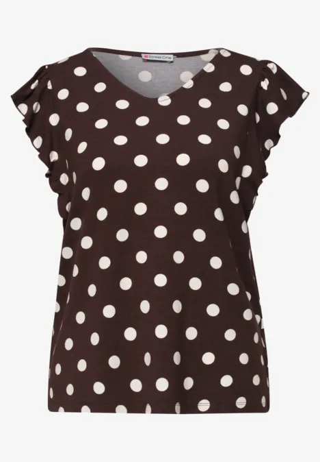 Shirt met V-hals en volantmouwen espresso brown