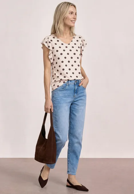 Shirt mit V-Neck und Volant-Ärmeln clay sand