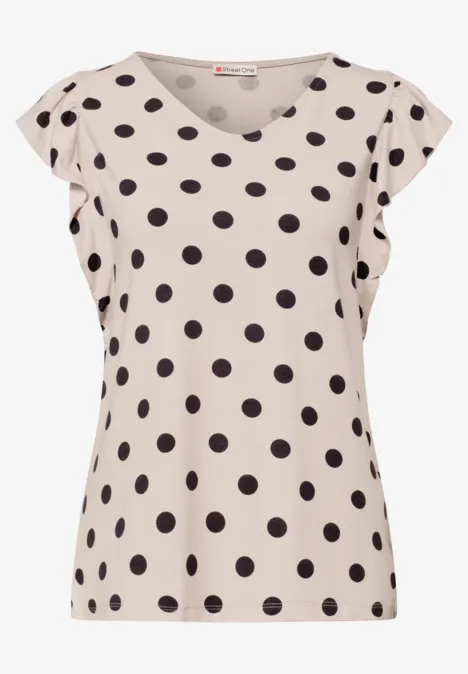 Shirt mit V-Neck und Volant-Ärmeln clay sand