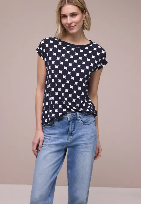 Shirt mit U-Boot-Ausschnitt und Print deep blue