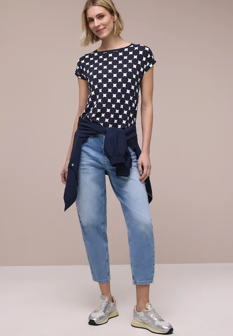 Shirt mit U-Boot-Ausschnitt und Print deep blue