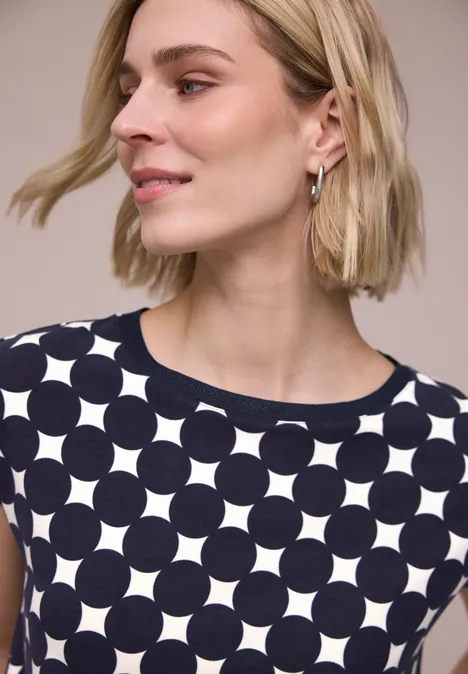 Shirt mit U-Boot-Ausschnitt und Print deep blue