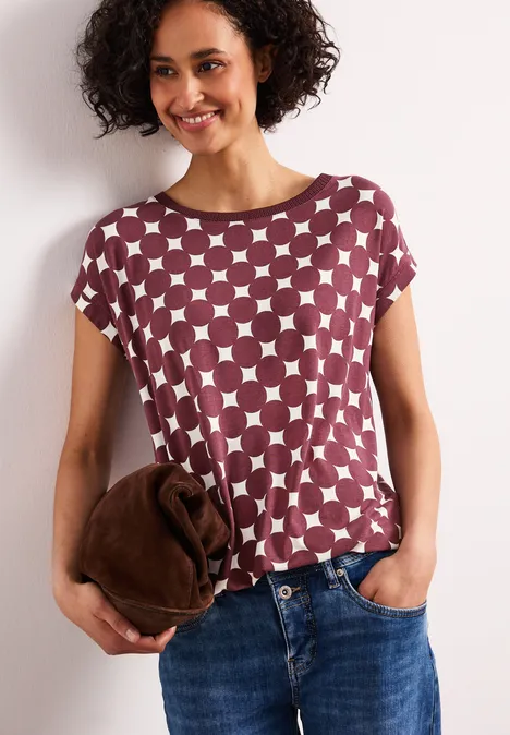 Shirt mit U-Boot-Ausschnitt und Print rustic rouge