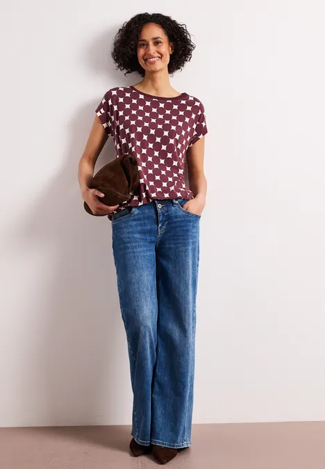 Shirt mit U-Boot-Ausschnitt und Print rustic rouge