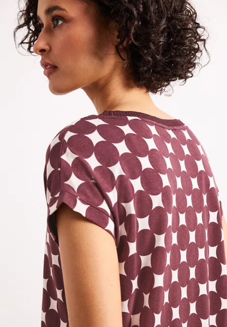 Shirt mit U-Boot-Ausschnitt und Print rustic rouge