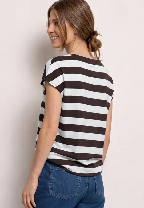 Kurzarm Shirt mit Rundhals und Print espresso brown