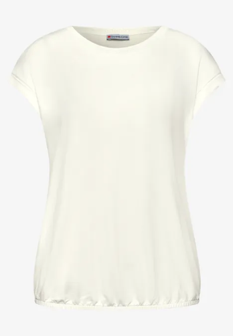 Weißes Damen-Shirt mit Rundhalsausschnitt und kurzen, leichten Ärmeln