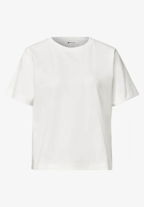 Ein schlichtes weißes T-Shirt mit Rundhalsausschnitt und kurzen Ärmeln.