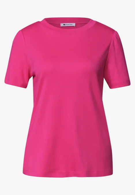 T-Shirt mit gerafftem Ärmel magenta dream Ein schlichtes pinkes T-Shirt mit Rundhalsausschnitt und kurzen Ärmeln.