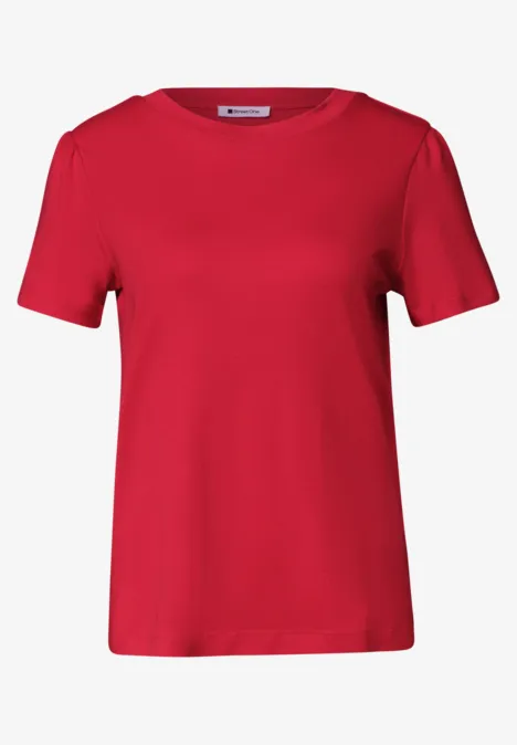 Ein schlichtes, rotes T-Shirt mit kurzen Ärmeln.