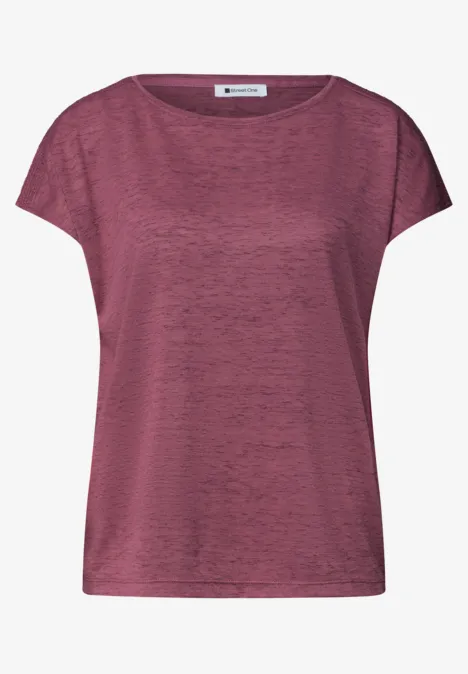 Losvallend dames-T-shirt in bordeaux, korte mouwen en ronde hals.