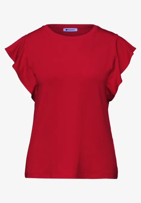 Rotes kurzärmliges Damen-Shirt mit Volantärmeln