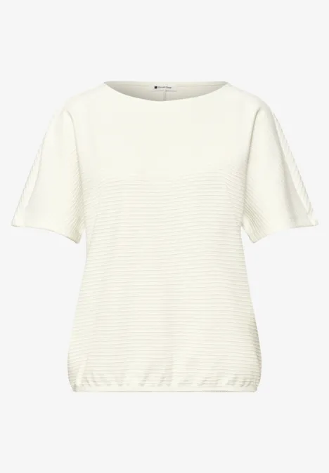 Weiße kurzärmlige Damenbluse mit Rundhalsausschnitt und elastischem Saum