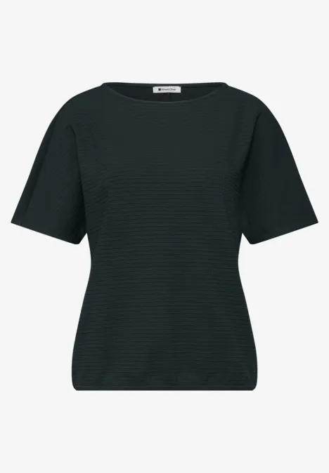 Schwarzes Damen-T-Shirt mit kurzen Ärmeln und feiner Struktur