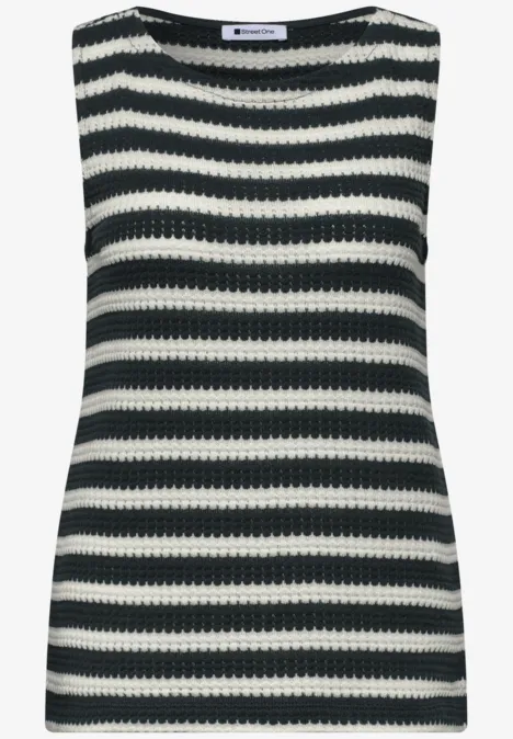 Ärmelloses, gestreiftes, gehäkeltes Top in Schwarz und Weiß