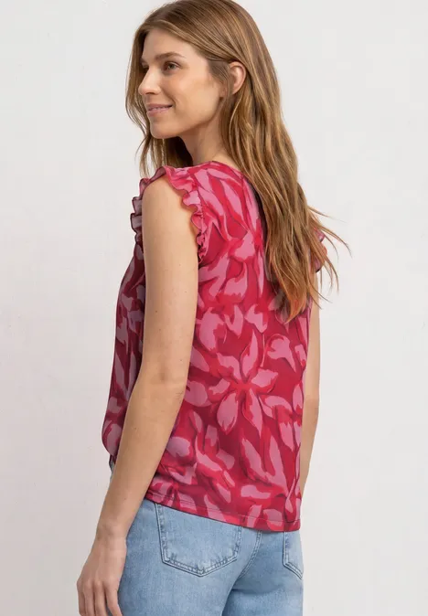 Mesh-Top mit V-Neck und Print salsa red