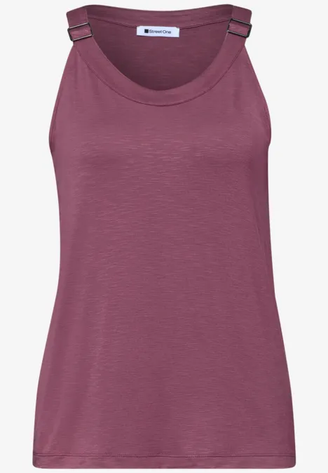 Ärmelloses Top in Bordeaux mit Rundhalsausschnitt und dekorativen Schulterriemen.